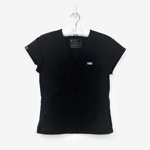 Figs Tivoli Slim Peplum Scrub Top Size M Black Medical Uniform Professional